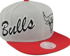 Best Mitchell & Ness Chicago Bulls Knock Out Panel Grey/Red Snapback -
