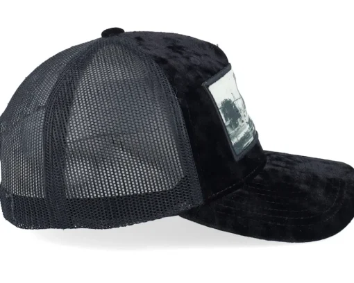 Velvet Caps-Iconic Classic Car & City Landscape Patch Velvet Black -