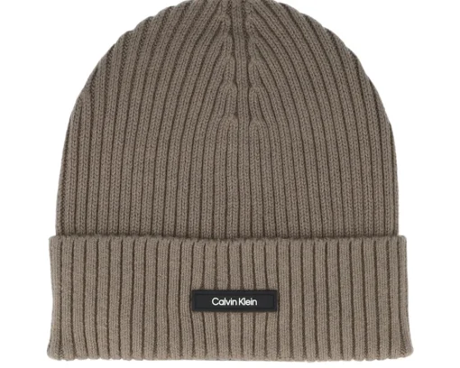 Sale Calvin Klein Classic Cotton Rib Beanie Brindle Cuff - Brown