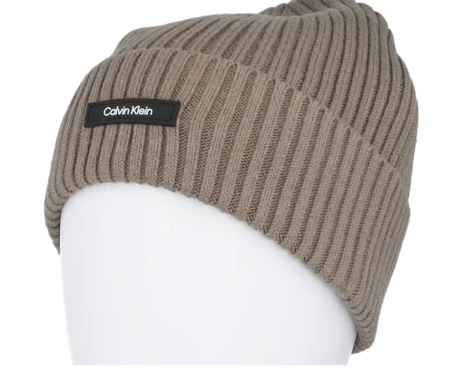 Sale Calvin Klein Classic Cotton Rib Beanie Brindle Cuff - Brown