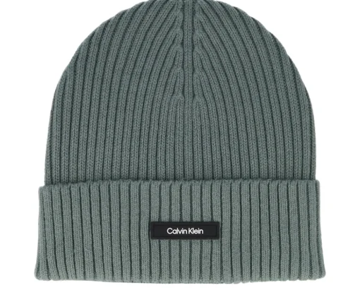 Sale Calvin Klein Classic Cotton Rib Beanie Brindle Cuff - Brown