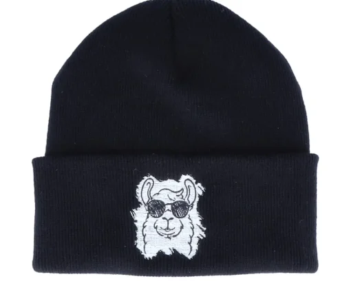Cuff Beanies-Iconic Cool Llama Black Cuff -
