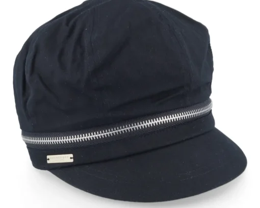 Visor-Seeberger Cotton Fabirc Balloon Cap With Zipper Black Visor Vega Cap -
