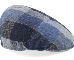 Flat Caps-MJM Hats Country Virgin Wool Blue Check Flatcap -