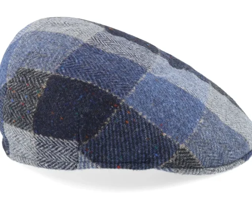 Flat Caps-MJM Hats Country Virgin Wool Blue Check Flatcap -