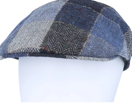 Flat Caps-MJM Hats Country Virgin Wool Blue Check Flatcap -