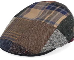 Sale MJM Hats Country Wool Mix Patch/Leather Brown Flatcap -