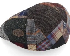 Sale MJM Hats Country Wool Mix Patch/Leather Brown Flatcap -