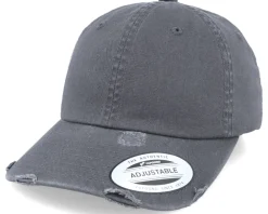 Dad Cap | Blanks-Yupoong Dark Grey Destroyed Dad Cap -