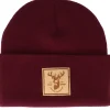Cuff Beanies-Wild Spirit Deer Box Patch Burgundy/Beige Beanie -