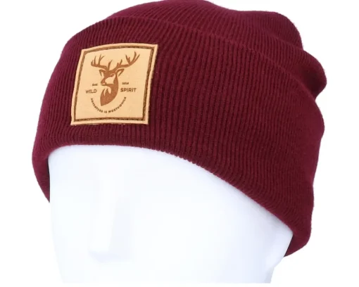 Cuff Beanies-Wild Spirit Deer Box Patch Burgundy/Beige Beanie -