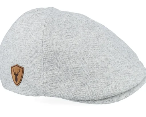 Flat Caps-Wild Spirit Deer Shiled Patch Light Grey Ivy Flat Cap -