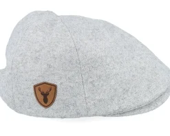 Flat Caps-Wild Spirit Deer Shiled Patch Light Grey Ivy Flat Cap -