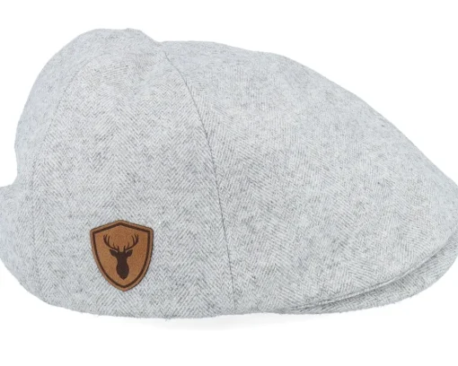 Flat Caps-Wild Spirit Deer Shiled Patch Light Grey Ivy Flat Cap -