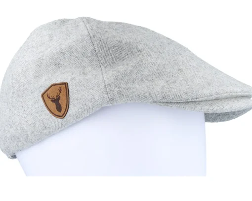 Flat Caps-Wild Spirit Deer Shiled Patch Light Grey Ivy Flat Cap -