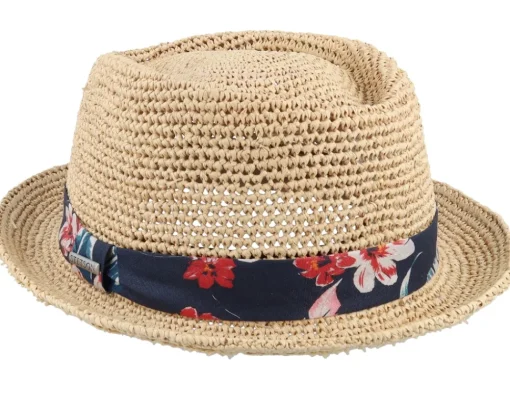 Straw Hat-Stetson Diamond Raffia Crochet Beige Straw Hat -