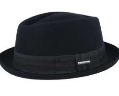 Pork Pie Hats-Stetson Diamond Woolfelt Black Porkpie -