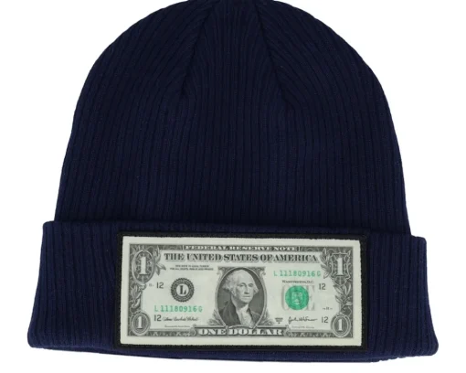 Cuff Beanies-Calza Pennello Dollar Bill Navy Beanie Organic Cotton Cuff - Blue