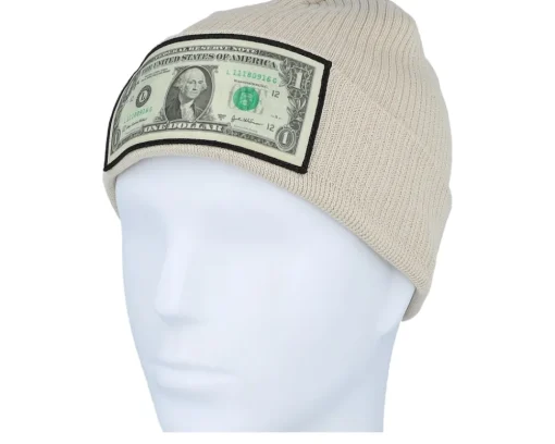 New Calza Pennello Dollar Bill Sand Beanie Organic Cotton Cuff - Beige