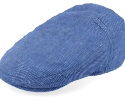Flat Caps-Stetson Driver Cap Linen Blue With White Stripe Flat Cap -