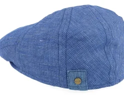 Flat Caps-Stetson Driver Cap Linen Blue With White Stripe Flat Cap -