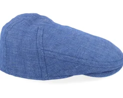 Flat Caps-Stetson Driver Cap Linen Blue With White Stripe Flat Cap -