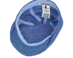 Flat Caps-Stetson Driver Cap Linen Blue With White Stripe Flat Cap -