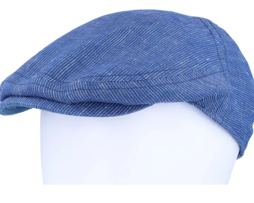 Flat Caps-Stetson Driver Cap Linen Blue With White Stripe Flat Cap -