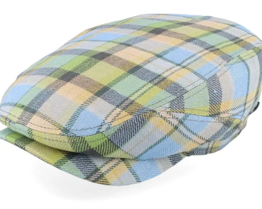 Flat Caps-Stetson Driver Cap Linen Check Multicolor Flat Cap -