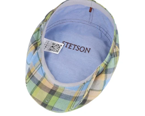 Flat Caps-Stetson Driver Cap Linen Check Multicolor Flat Cap -