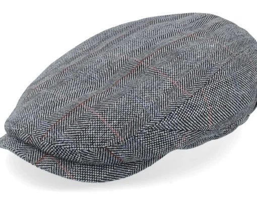 Flat Caps-Stetson Driver Cap Silk Black Herringbone Flat Cap -