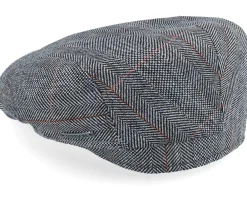 Flat Caps-Stetson Driver Cap Silk Black Herringbone Flat Cap -