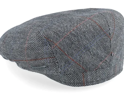 Flat Caps-Stetson Driver Cap Silk Black Herringbone Flat Cap -