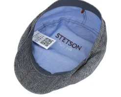 Flat Caps-Stetson Driver Cap Silk Black Herringbone Flat Cap -