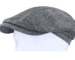 Flat Caps-Stetson Driver Cap Silk Black Herringbone Flat Cap -
