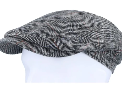 Flat Caps-Stetson Driver Cap Silk Black Herringbone Flat Cap -