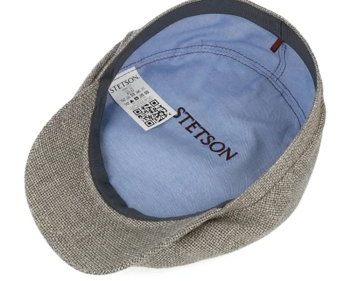 Flat Caps-Stetson Driver Cap Virgin Wool/Linen Light Grey Flat Cap -