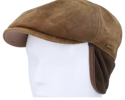 Earflap-Stetson Duck Pigskin Ear Flap Brown Flat Cap -