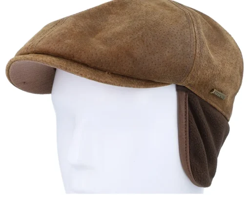 Earflap-Stetson Duck Pigskin Ear Flap Brown Flat Cap -