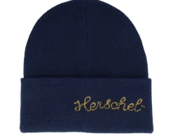 Cuff Beanies-Herschel Elmer Chain Stitch Beanie Black Iris/Golden Yellow Cuff -
