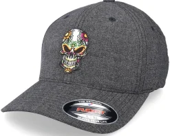 New Calaveras Evil Skull Patch Melange Grey Flexfit -