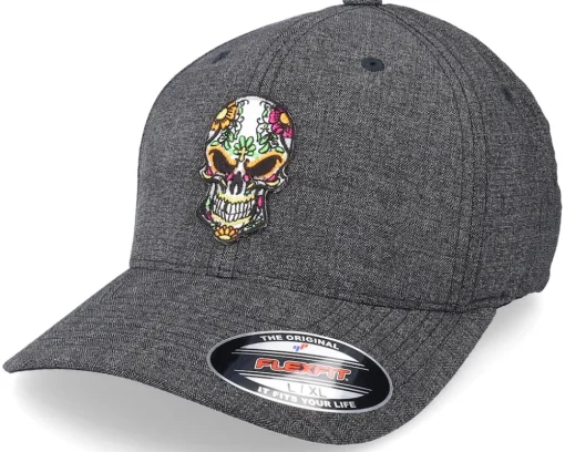 New Calaveras Evil Skull Patch Melange Grey Flexfit -