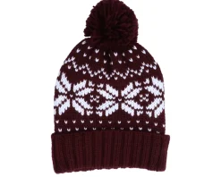 Discount Beechfield Fair Isle Snowstar® Beanie Burgundy/White Pom - Red