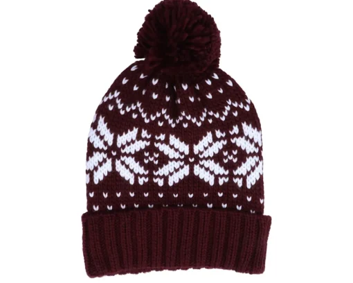 Discount Beechfield Fair Isle Snowstar® Beanie Burgundy/White Pom - Red