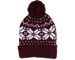 Discount Beechfield Fair Isle Snowstar® Beanie Burgundy/White Pom - Red