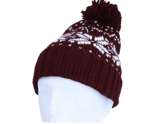 Discount Beechfield Fair Isle Snowstar® Beanie Burgundy/White Pom - Red