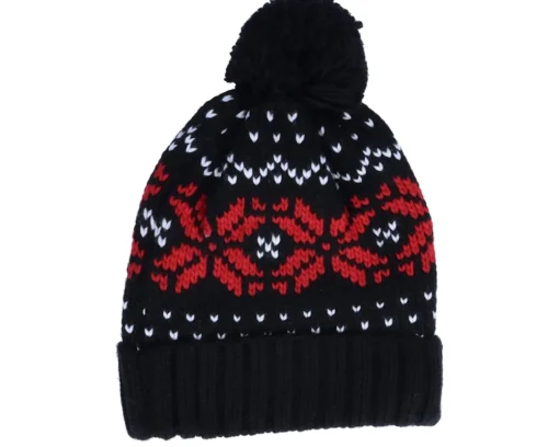 Discount Beechfield Fair Isle Snowstar® Beanie Burgundy/White Pom - Red
