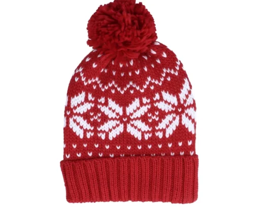 Discount Beechfield Fair Isle Snowstar® Beanie Burgundy/White Pom - Red