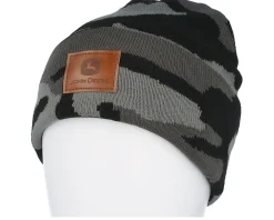 Cuff Beanies-John Deere Fake Leather Patch Knit Beanie Camouflage Cuff -