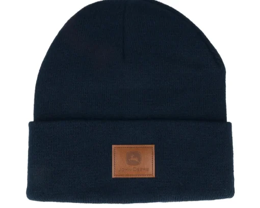 Cuff Beanies-John Deere Fake Leather Patch Knit Beanie Camouflage Cuff -